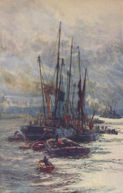 Vykládání uhlí do člunů, 1910 od William Lionel Wyllie