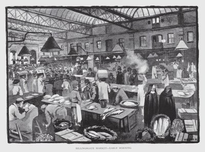 Billingsgate Market, časné ráno (litho) od William Luker