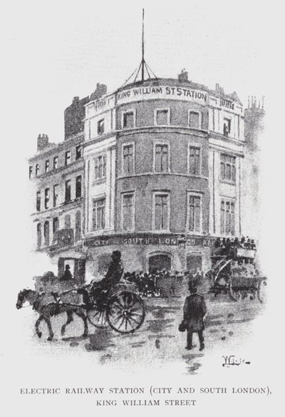 Electric Railway Station, City and South London, King William Street (litho) od William Luker