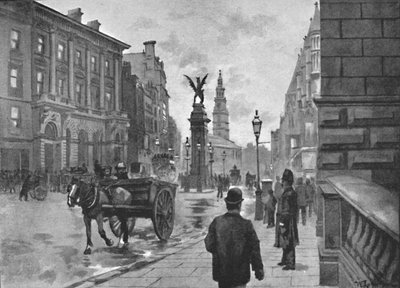Fleet Street, ukazuje památník Temple Bar a Childs Bank, 1891 od William Luker