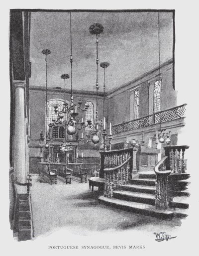 Portugalská synagoga, Bevis Marks (litho) od William Luker