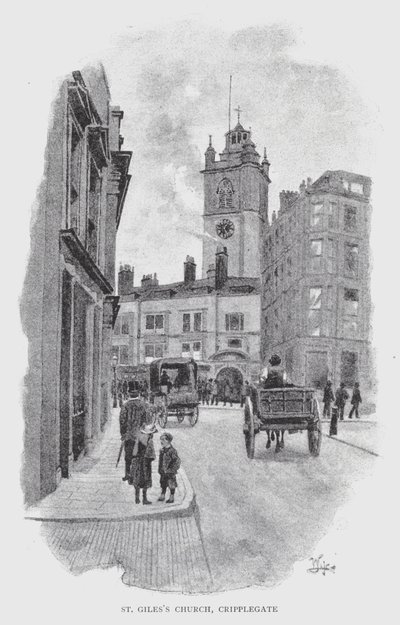 Kostel svatého Jiljí, Cripplegate (litho) od William Luker