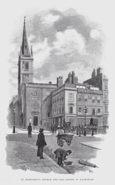 Kostel svaté Markéty a staré domy v Eastcheap (litho) od William Luker