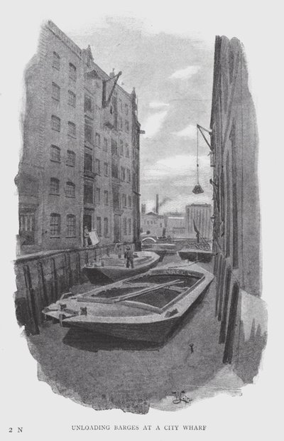 Vykládání člunů v City Wharf (litho) od William Luker