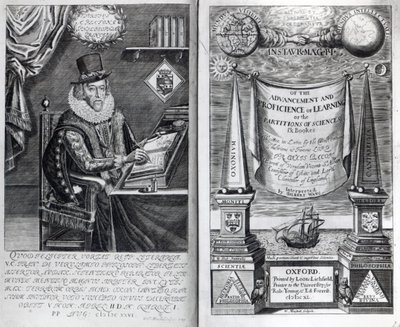 Frontispis a titulní strana z „Instauratio Magna“ od Francise Bacona, 1640 od William Marshall