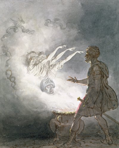 Macbeth a zjevení ozbrojené hlavy, dějství IV, scéna I, z 