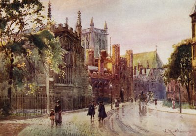 Brána a věž St Johns College z ulice Trinity Street od William Matthison