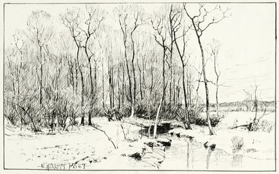 Zimní krajina bez názvu (pero a inkoust na papíře) od William Merritt Chase