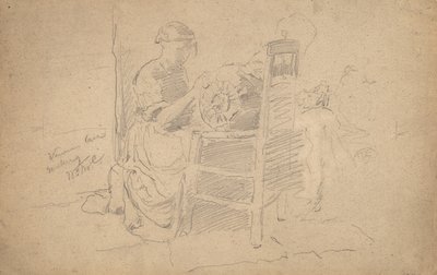 Benátská krajkařství, 1877-8 (grafit na potištěném papíře) od William Merritt Chase