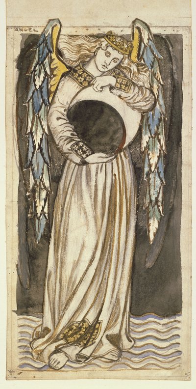 Anděl držící ubývající měsíc (tužka a wc na papíře) od William Morris