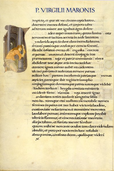 Helena se skrývá v chrámu Vesta, strana 50 z Virgilovy "Aeneid" od William Morris