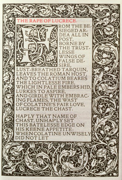 Znásilnění Lucrece, z „Básně Williama Shakespeara“ vydané nakladatelstvím Kelmscott Press od William Morris