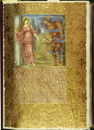 Venuše a Aeneas, otevření první knihy Vergiliovy „Aeneidy“ od William Morris