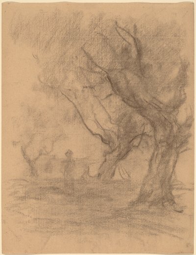 Žena stojící pod dvěma stromy od William Morris Hunt