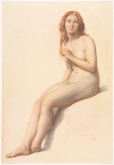 Nahá žena, sedící, tříčtvrteční pohled zepředu od William Mulready