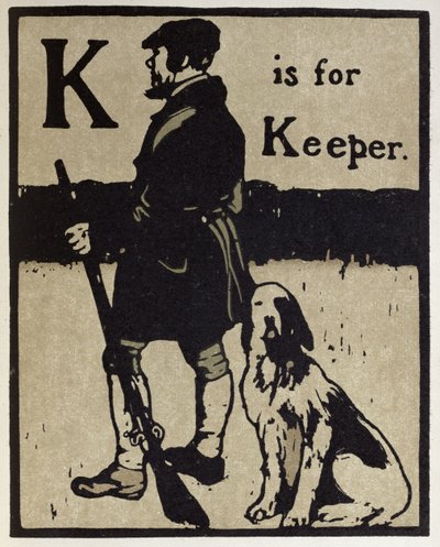 K je pro Keepera, ilustrace z „Abecedy“, kterou vydal William Heinemann od William Nicholson