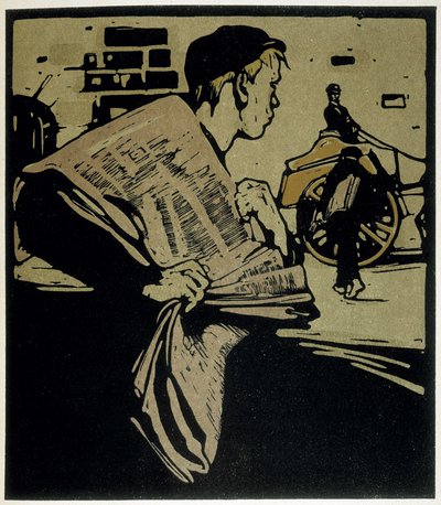 Newspaper Crier, Londýn - v „“ Types of London“ od Williama Nicholsona (1872-1949), ed Floury od William Nicholson