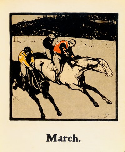 Měsíc březen, z „Almanachu dvanácti sportů“, se slovy Rudyarda Kiplinga, poprvé publikoval William Heinemann od William Nicholson