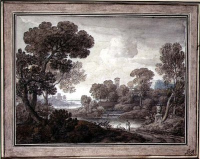 Klasická krajina, cca 1770 (pero, inkoust a akvarel na papíře) od William Oram