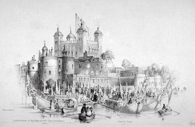 Lord starosta Thomas Johnson a jeho doprovod nalodění z Tower of London, 1840 od William Parrott