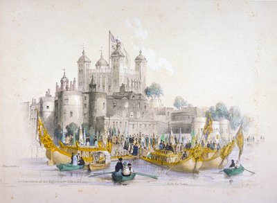 Lord Mayor Thomas Johnson a jeho doprovod nalodění z Tower of London, 1840 od William Parrott