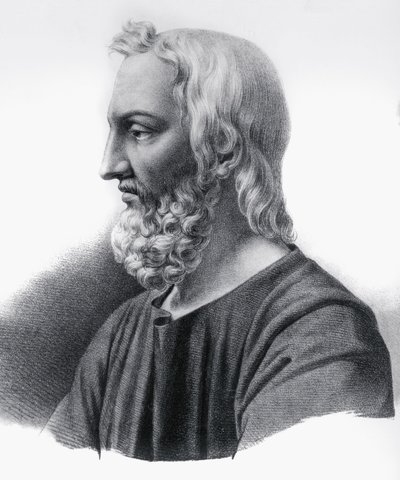 Portrét Pedanius Dioscorides (cca 40-cca 90), řecký lékař, botanik a lékárník, rytina od Nicolas Toussaint Charlet
