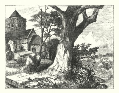 Hřbitov vesnice (rytina) od William Paton Burton