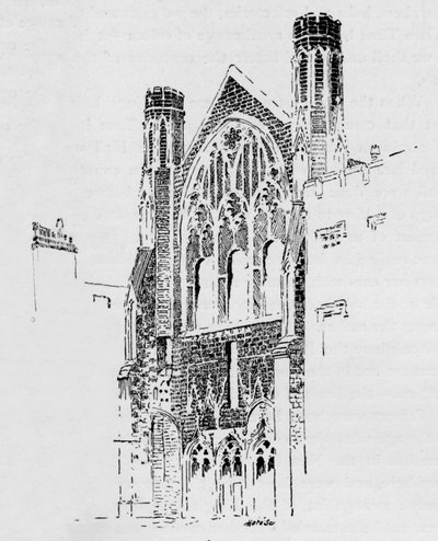 Východní fronta kaple sv. Štěpána, jak vypadala po požáru v roce 1834, c1897 od William Patten