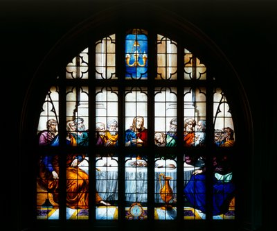 Detail okna kaple zobrazující „Poslední večeři našeho Spasitele“ od William Peckitt