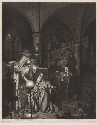 Alchymista při hledání kamene mudrců objevuje fosfor a modlí se..., 1775. od William Pether
