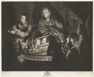 Filozof přednáší o Orrery od William Pether after Joseph Wright