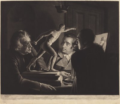 Tři osoby sledující Gladiátora při svíčkách od William Pether after Joseph Wright