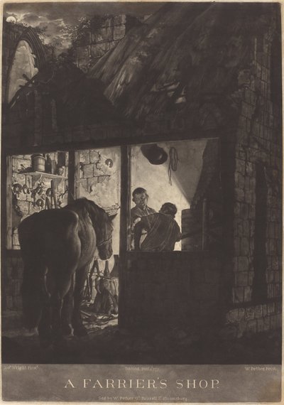 Podkovářský obchod od William Pether after Joseph Wright of Derby