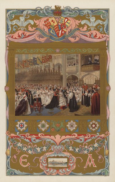 Svatba budoucího krále Edwarda VII. a královny Alexandry v kapli svatého Jiří ve Windsoru 10. března 1863 (barevné lito) od William Powell (after) Frith