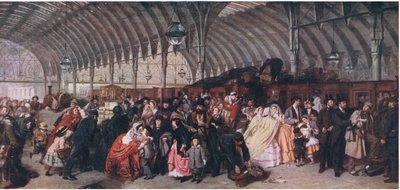 Železniční stanice, z Cassells History of the British People vydané společností Waverley Book Company Limited, kolem roku 1940 od William Powell Frith