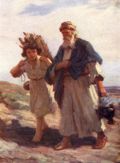 Abraham a Izák, Genesis xxii, 2, 6 (barevná litografie) od William Pratt
