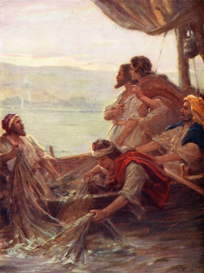 Ráno u Tiberiadského jezera, Jan xxi, 4-6 (barevná litografie) od William Pratt