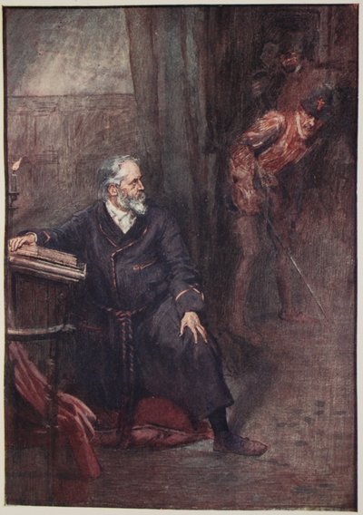 Admirál Coligny byl jedním z prvních, kteří zahynuli, ilustrace z „Příběhu Francie vyprávěný chlapcům a dívkám“ od Mary Macgregor, 1920 od William Rainey