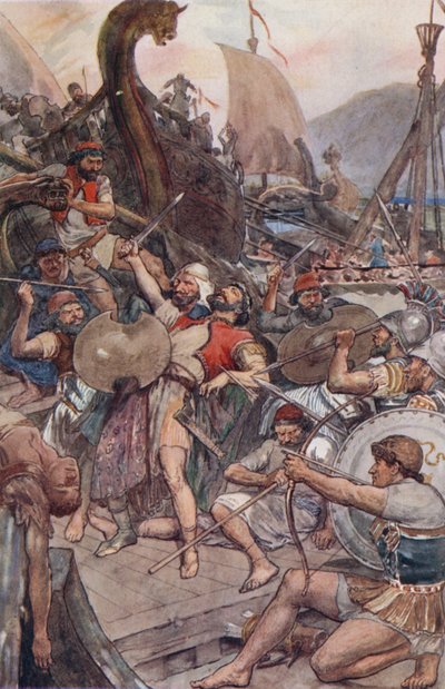 Smrt perského admirála v Salamíně (barevné lito) od William Rainey