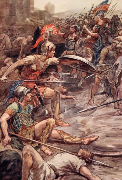 Epaminondas bránící Pelopidas, ilustrace z 