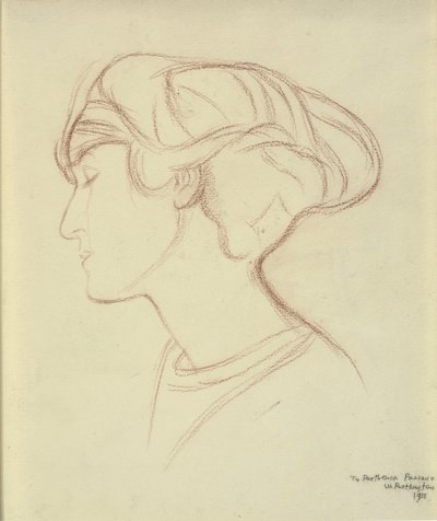 Hlava ženy (Parthenia Passano?) z profilu vlevo od William Rothenstein