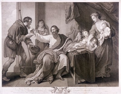 Alfréd Veliký rozdělující svůj chléb s poutníkem, 1782 od William Sharpe