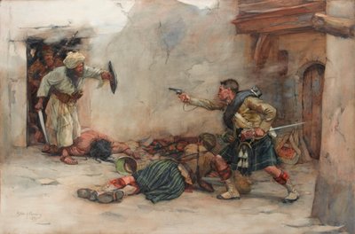 Bubeník James Roddick z 92. Gordon Highlanders, bránící poručíka Menziese během osobních bojů v Kandaharu od William Skeoch Cumming