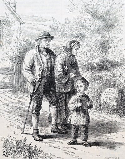 Starší pár a jejich vnouče. William Small (1843-1929), anglický ilustrátor. 1880 (rytina) od William Small