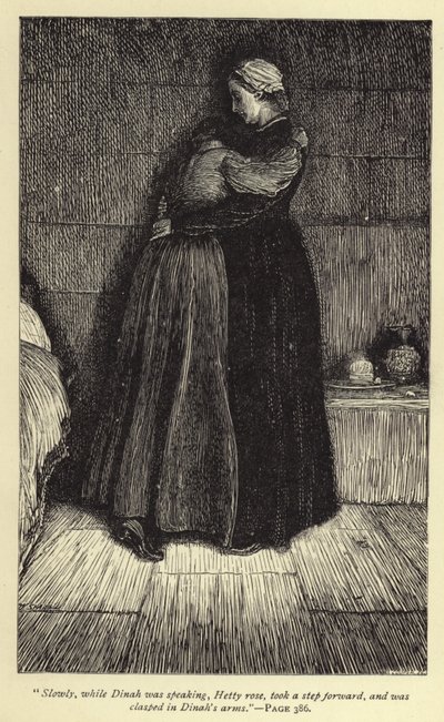 Pomalu, zatímco Dinah mluvila, Hetty vstala, udělala krok vpřed a byla sevřena Dinah v náručí. od William Small