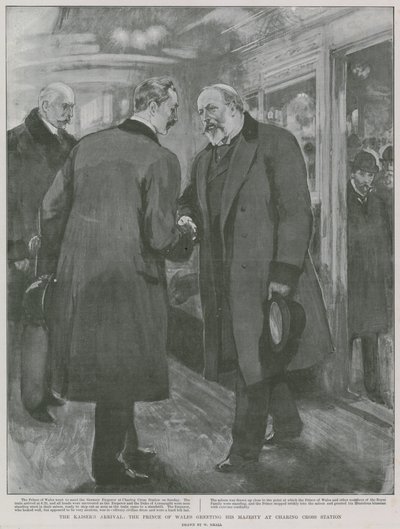 Císařův příjezd: Princ z Walesu vítá Jeho Veličenstvo na nádraží Charing Cross od William Small