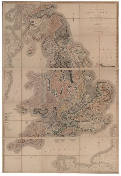 Vymezení vrstev Anglie a Walesu s částí Skotska První geologická mapa od William Smith