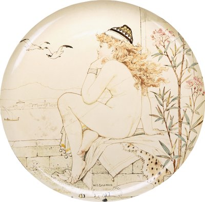Nabíječka Minton Art Pottery Studio, namalovaná aktem hledícím na moře, 19. století od William Stephen Coleman