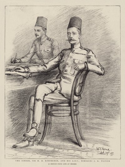 Sirdar, Sir H H Kitchener, a jeho ADC, Bimbashi J K Watson od William T. Maud