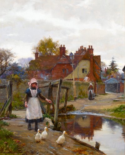 Driving Home the Ducks u Starého mostu, Abingdon od William Teulon Blandford Fletcher